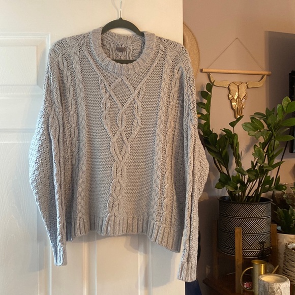 aerie Sweaters - Blue-Grey crew cable knit sweater